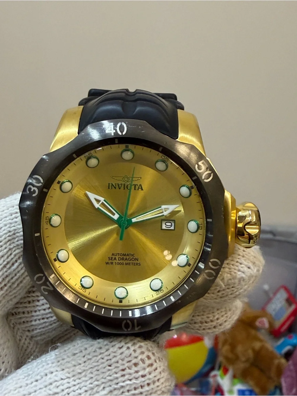 Invicta Venom Sea Dragon 19315 Men's Automatic 1000M Gold Dial Black Strap Watch